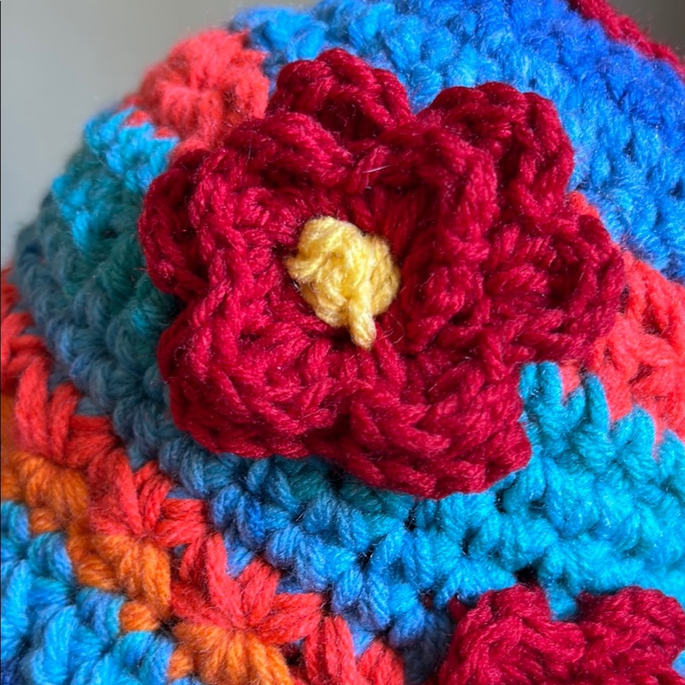 Handmade Colorful Crochet Beanie with heart Accent medium acrylic soft - Picture 2 of 11